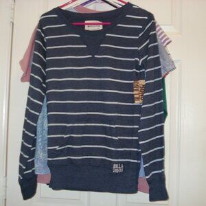 Billabong Mens Striped Long Sleeve Pullover Shirt Blue White Medium w/Pockets